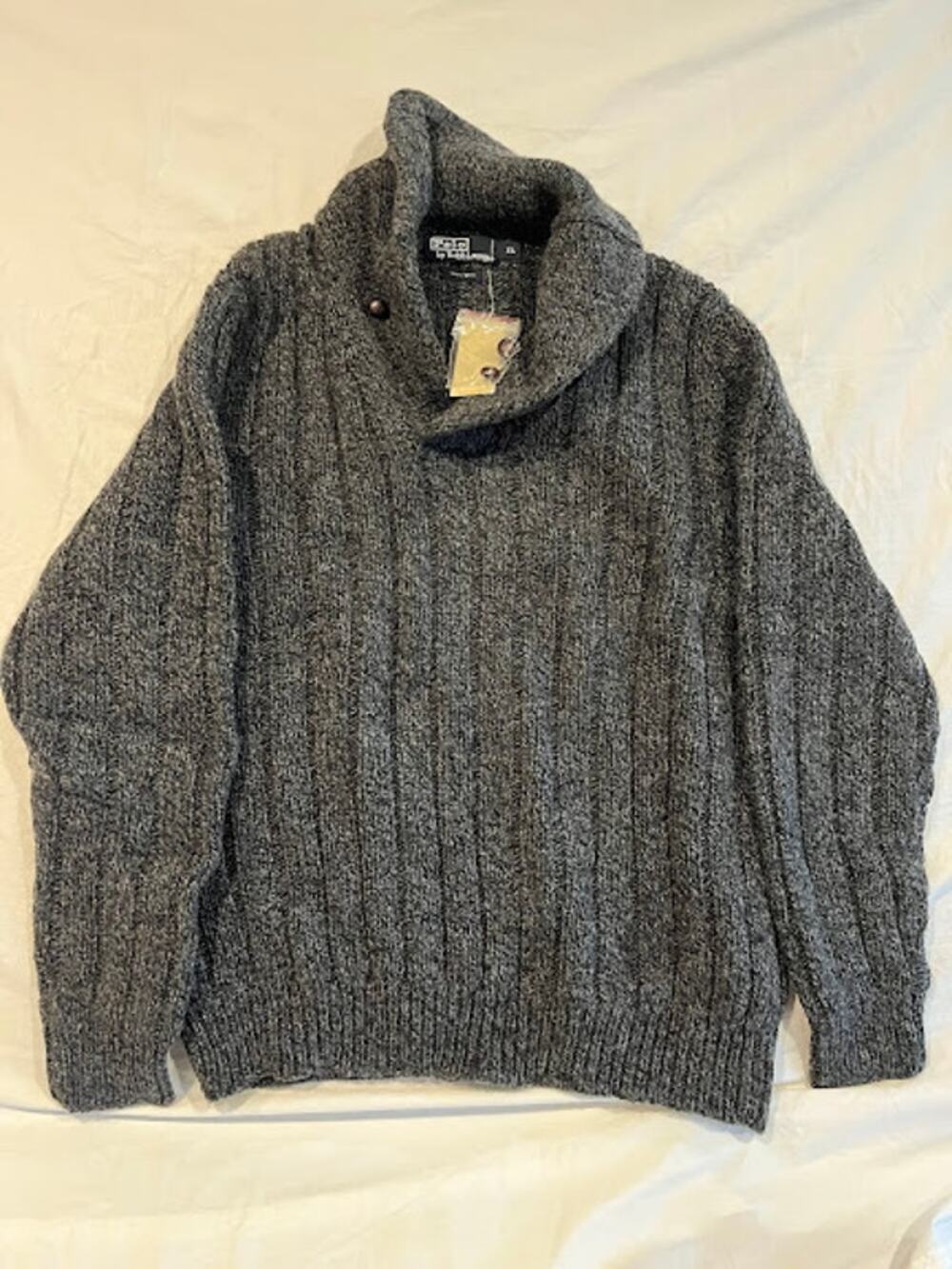 NWT VTG NOS Polo Ralph Lauren Sweater Marbled Gray Black Cowl Neck Button